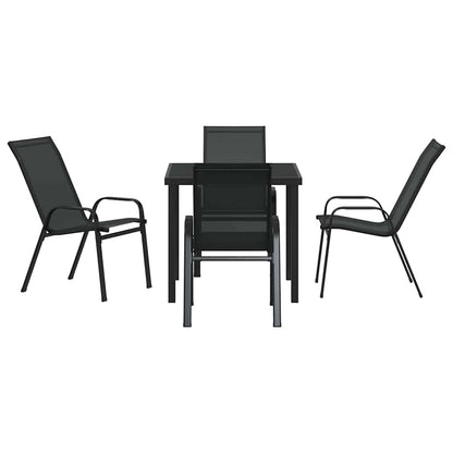 Set da Pranzo per Giardino 5 pcs Nero Textilene e acciaio - homemem39