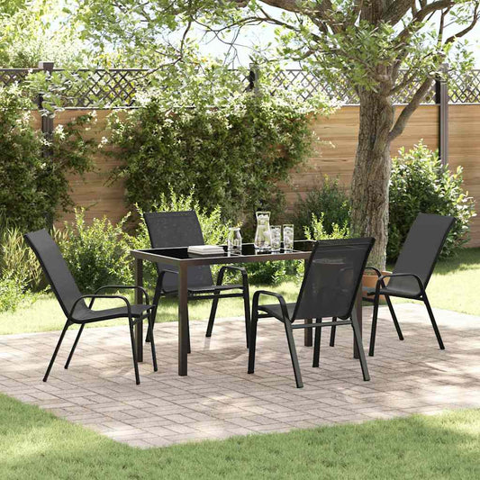 Set da Pranzo per Giardino 5 pcs Nero Textilene e acciaio - homemem39