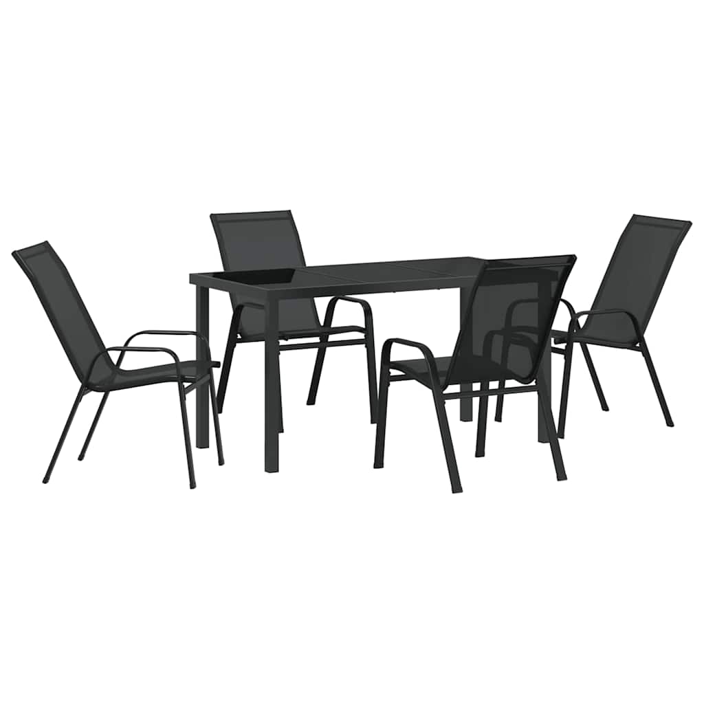 Set da Pranzo per Giardino 5 pcs Nero Textilene e acciaio - homemem39