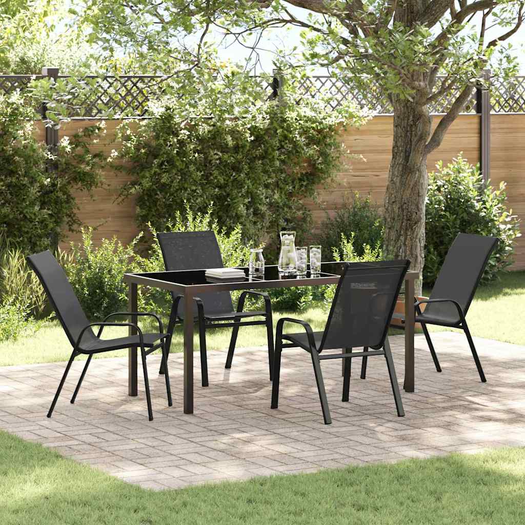 Set da Pranzo per Giardino 5 pcs Nero Textilene e acciaio - homemem39