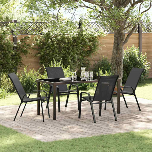 Set da Pranzo per Giardino 5 pcs Nero Textilene e acciaio - homemem39