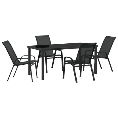 Set da Pranzo per Giardino 5 pcs Nero Textilene e acciaio - homemem39