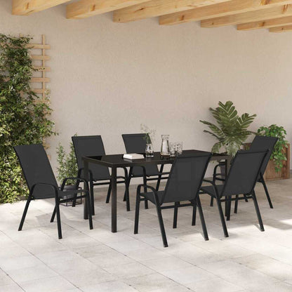 Set da Pranzo per Giardino 7 pcs Nero Textilene e acciaio - homemem39