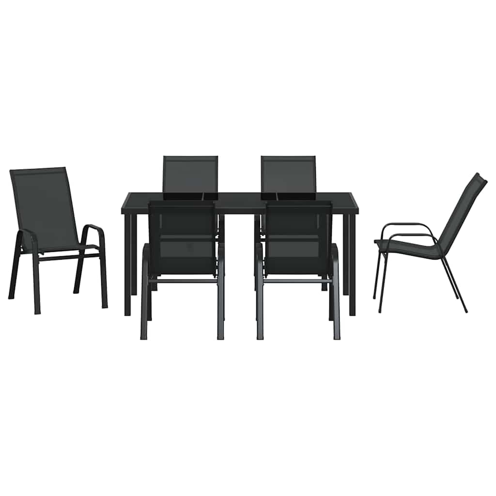 Set da Pranzo per Giardino 7 pcs Nero Textilene e acciaio - homemem39