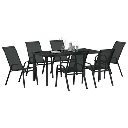 Set da Pranzo per Giardino 7 pcs Nero Textilene e acciaio - homemem39