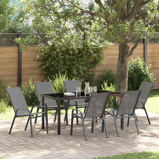 Set da Pranzo per Giardino 7 pcs Grigio Textilene e acciaio - homemem39
