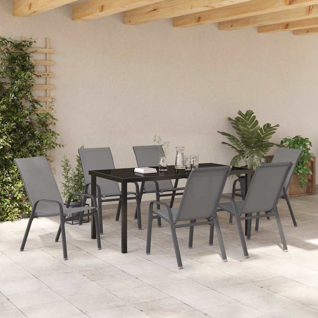Set da Pranzo per Giardino 7 pcs Grigio Textilene e acciaio - homemem39