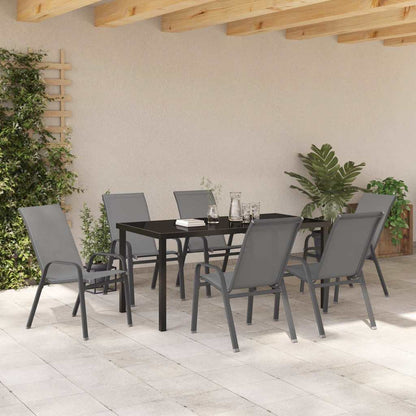 Set da Pranzo per Giardino 7 pcs Grigio Textilene e acciaio - homemem39