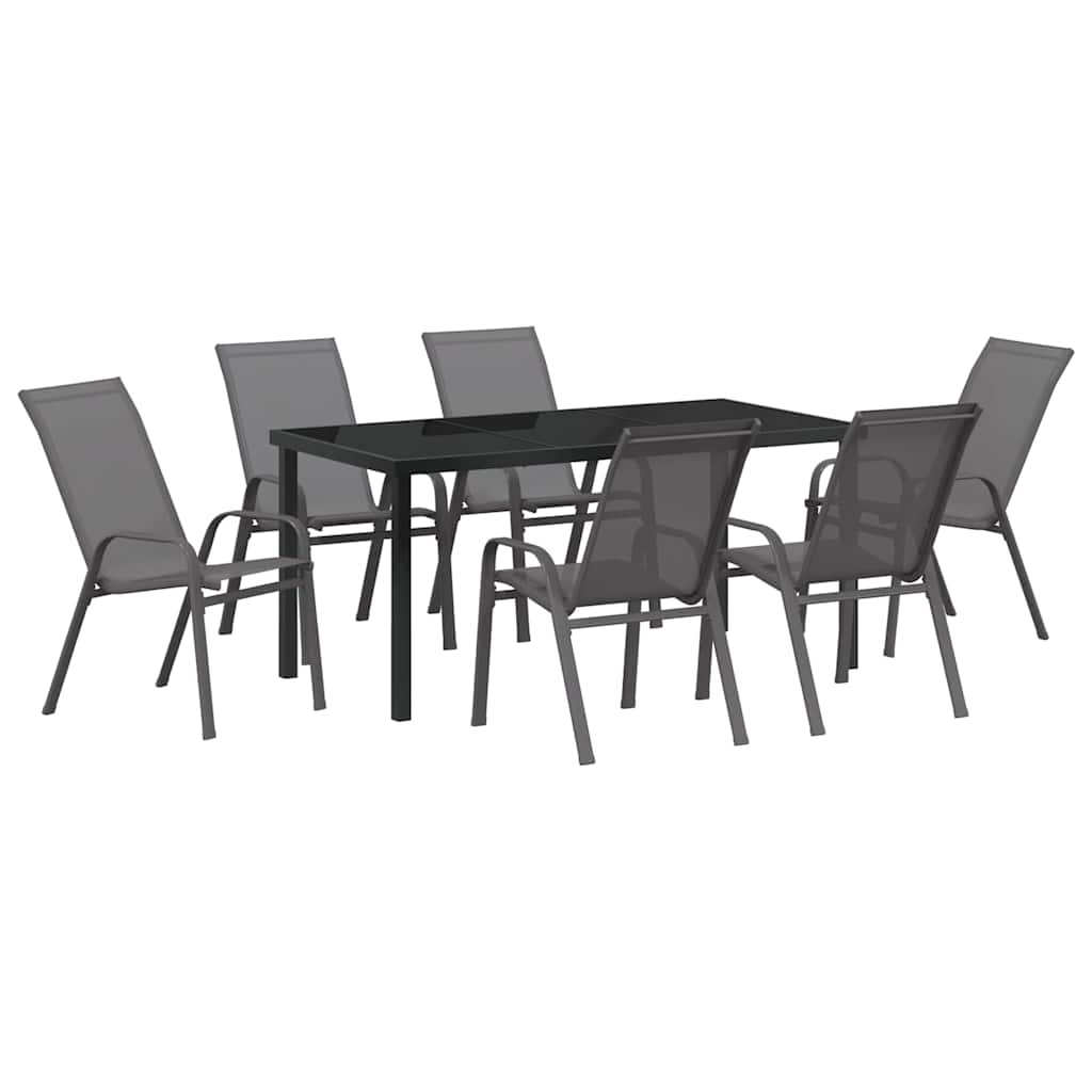 Set da Pranzo per Giardino 7 pcs Grigio Textilene e acciaio - homemem39