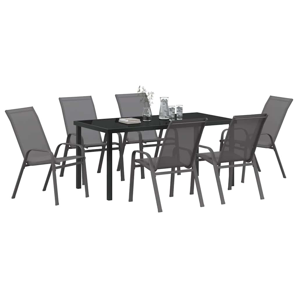Set da Pranzo per Giardino 7 pcs Grigio Textilene e acciaio - homemem39
