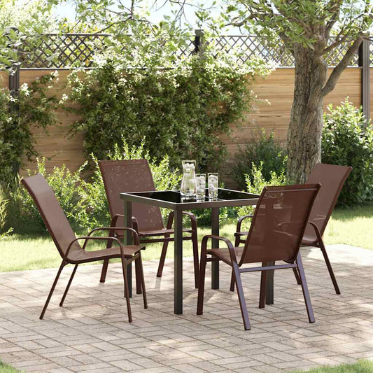 Set da Pranzo per Giardino 5 pcs Marrone Textilene e acciaio - homemem39