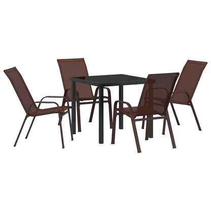 Set da Pranzo per Giardino 5 pcs Marrone Textilene e acciaio - homemem39
