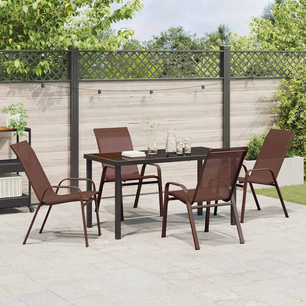 Set da Pranzo per Giardino 5 pcs Marrone Textilene e acciaio - homemem39