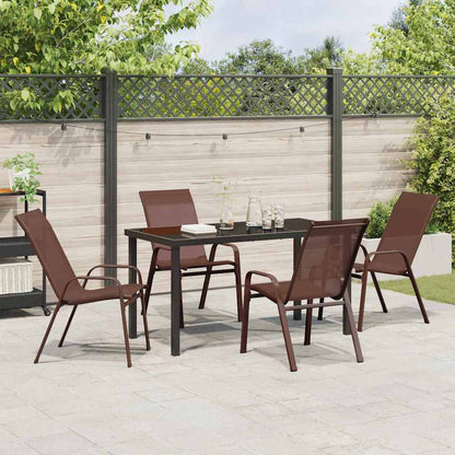 Set da Pranzo per Giardino 5 pcs Marrone Textilene e acciaio - homemem39