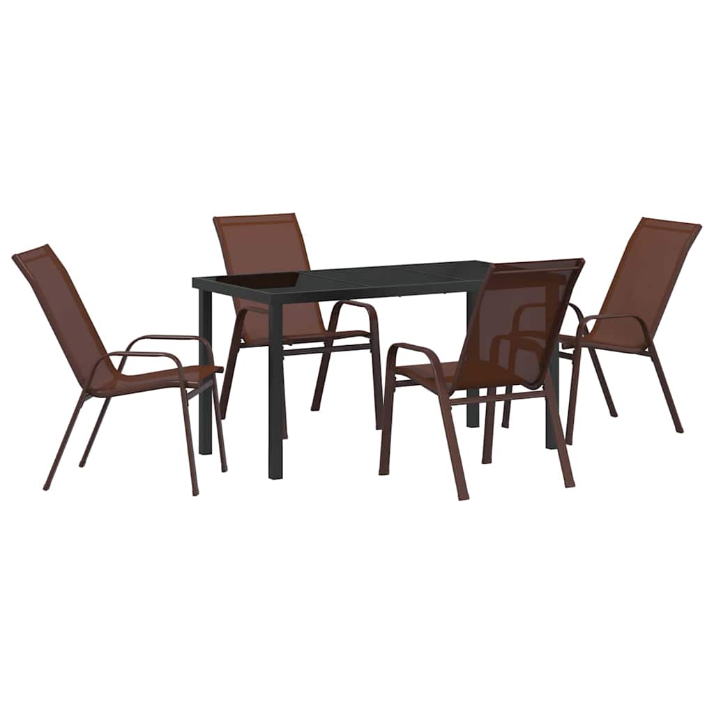 Set da Pranzo per Giardino 5 pcs Marrone Textilene e acciaio - homemem39