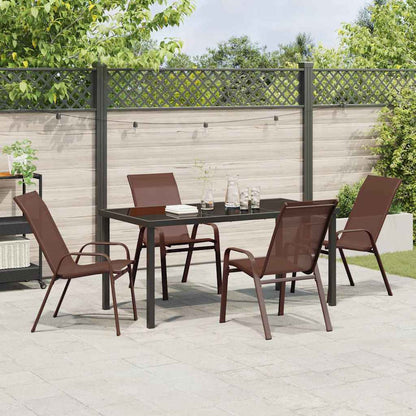 Set da Pranzo per Giardino 5 pcs Marrone Textilene e acciaio - homemem39