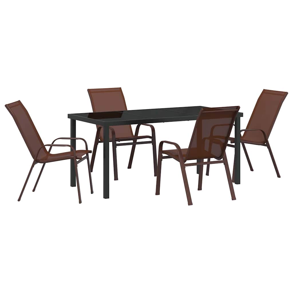 Set da Pranzo per Giardino 5 pcs Marrone Textilene e acciaio - homemem39
