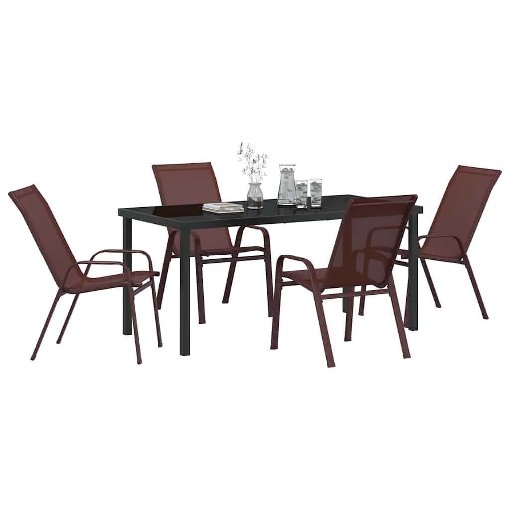 Set da Pranzo per Giardino 5 pcs Marrone Textilene e acciaio - homemem39