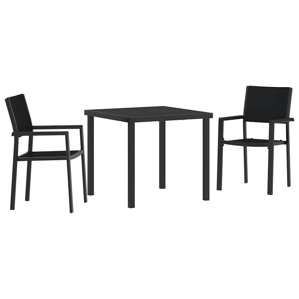 Set da Pranzo per Giardino 3 pcs Nero Poly Rattan - homemem39