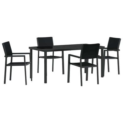 Set da Pranzo per Giardino 5 pcs Nero Poly Rattan - homemem39