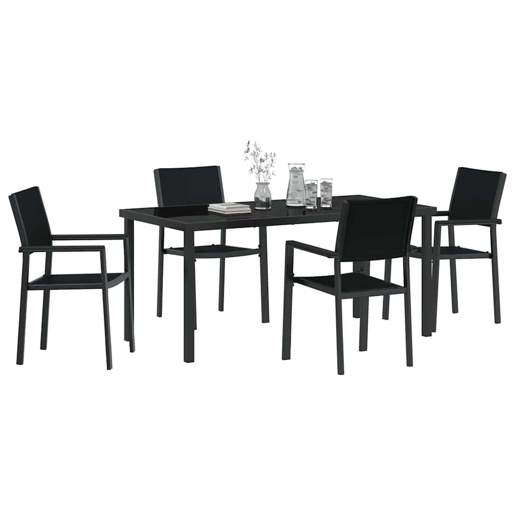 Set da Pranzo per Giardino 5 pcs Nero Poly Rattan - homemem39