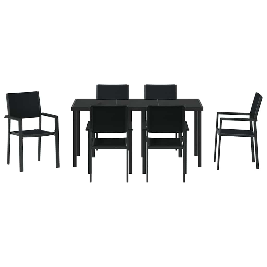 Set da Pranzo per Giardino 7 pcs Nero Poly Rattan - homemem39