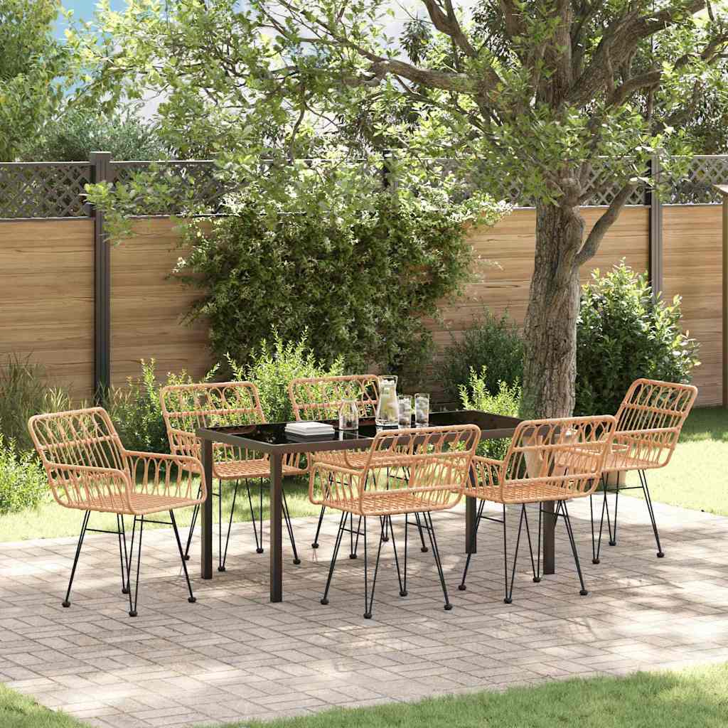 Set da Pranzo per Giardino 7 pcs Marrone Poly Rattan - homemem39
