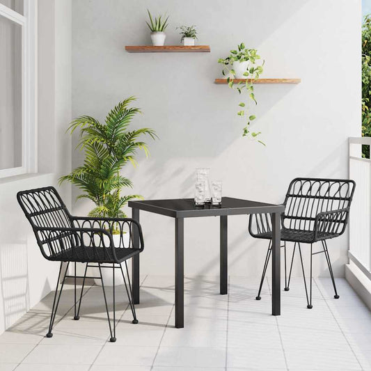 Set da Pranzo per Giardino 3 pcs Nero Poly Rattan - homemem39