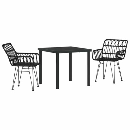 Set da Pranzo per Giardino 3 pcs Nero Poly Rattan - homemem39