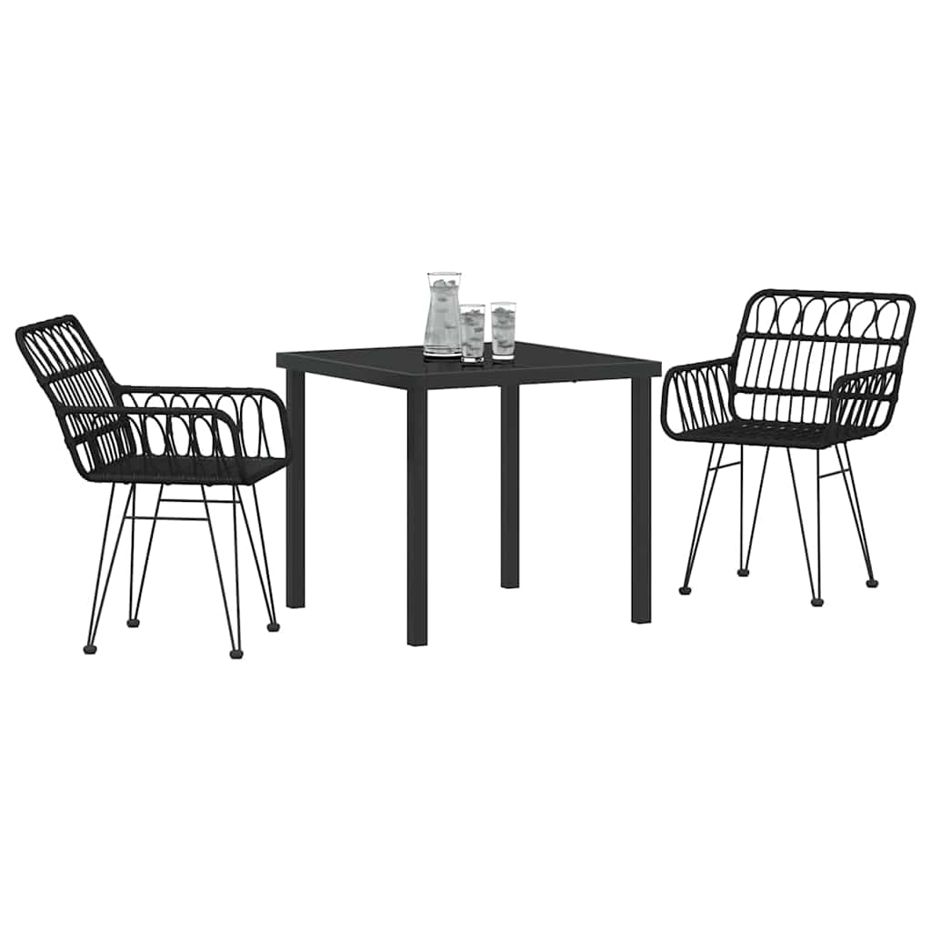 Set da Pranzo per Giardino 3 pcs Nero Poly Rattan - homemem39