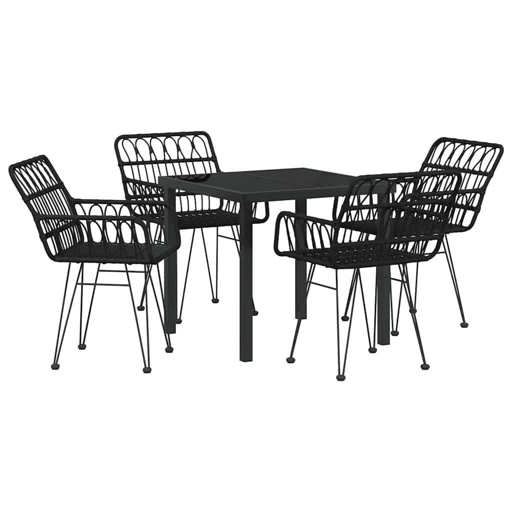 Set da Pranzo per Giardino 5 pcs Nero Poly Rattan - homemem39