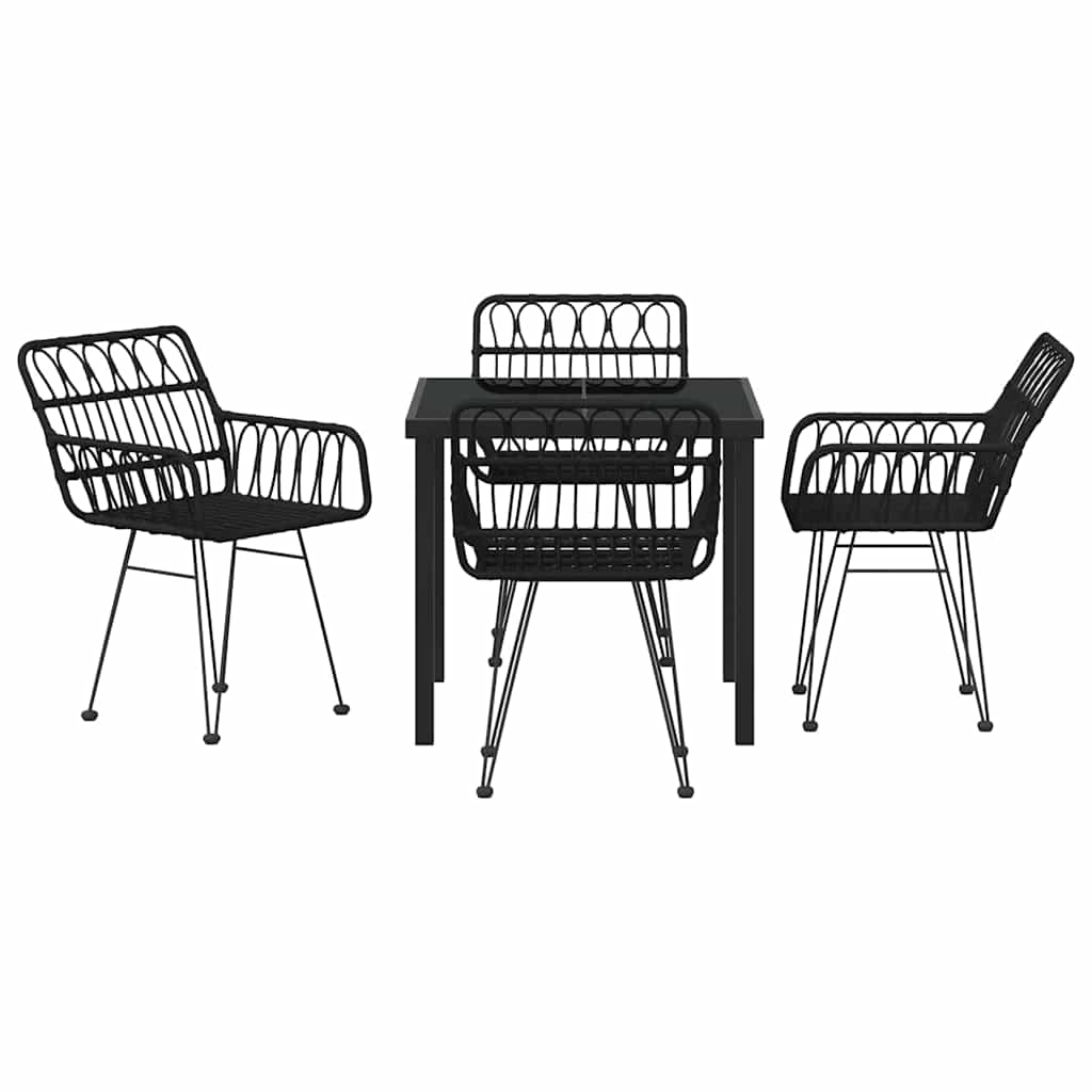 Set da Pranzo per Giardino 5 pcs Nero Poly Rattan - homemem39