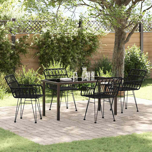 Set da Pranzo per Giardino 5 pcs Nero Poly Rattan - homemem39