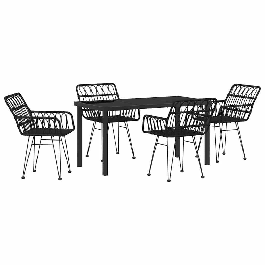 Set da Pranzo per Giardino 5 pcs Nero Poly Rattan - homemem39