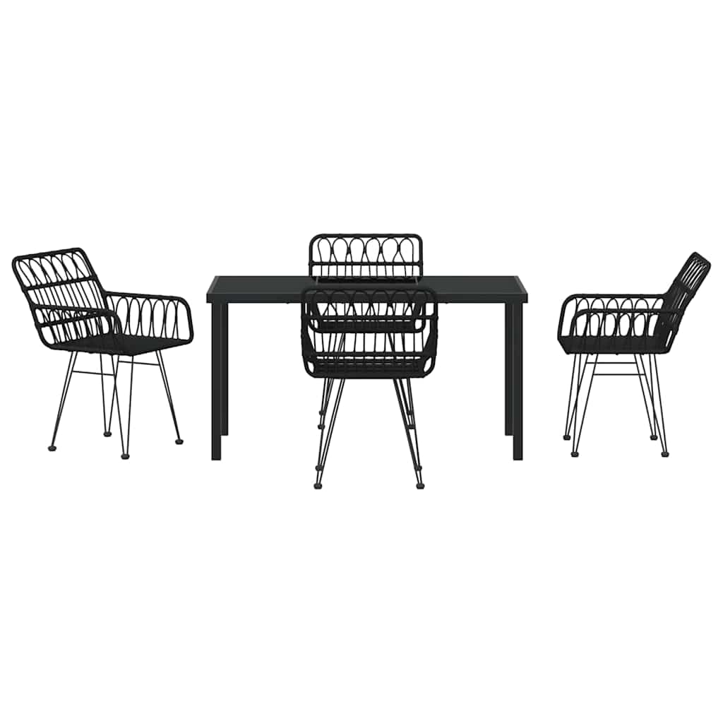 Set da Pranzo per Giardino 5 pcs Nero Poly Rattan - homemem39
