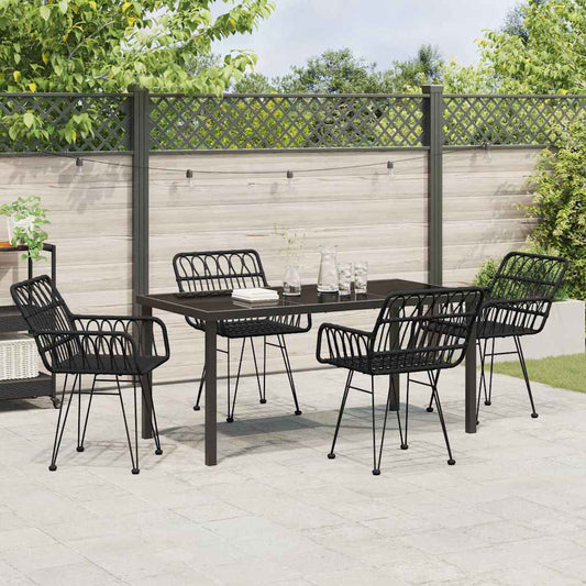 Set da Pranzo per Giardino 5 pcs Nero Poly Rattan - homemem39