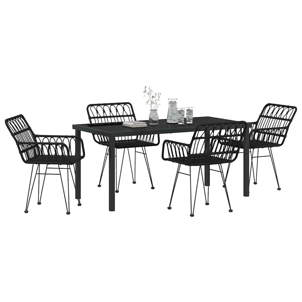 Set da Pranzo per Giardino 5 pcs Nero Poly Rattan - homemem39