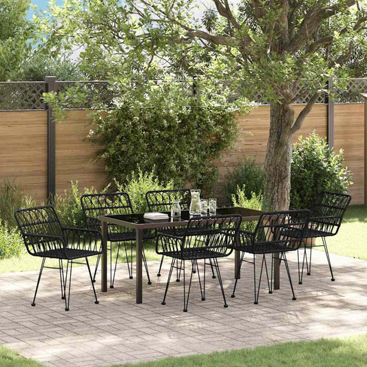 Set da Pranzo per Giardino 7 pcs Nero Poly Rattan - homemem39