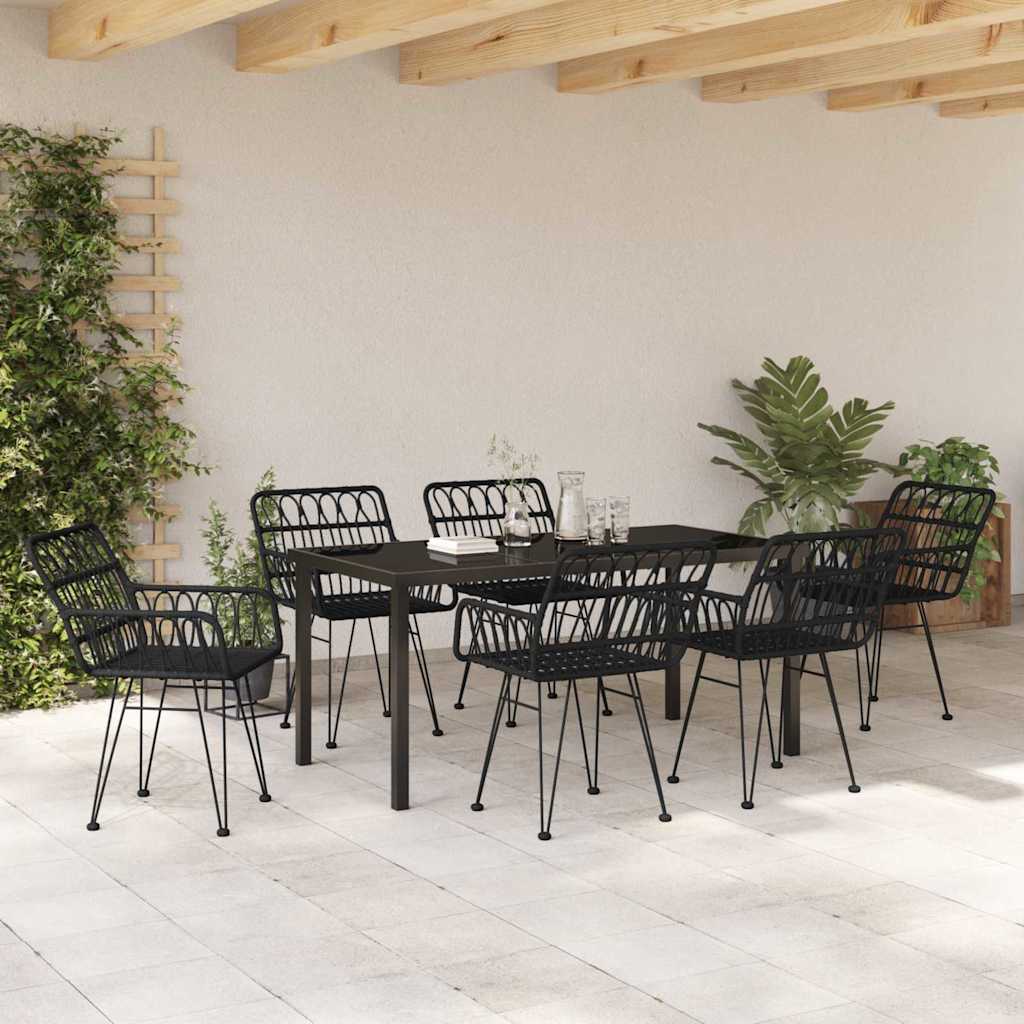 Set da Pranzo per Giardino 7 pcs Nero Poly Rattan - homemem39