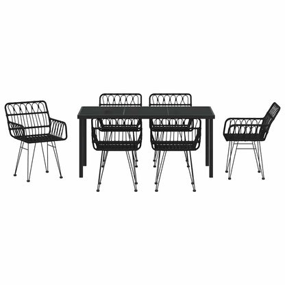 Set da Pranzo per Giardino 7 pcs Nero Poly Rattan - homemem39