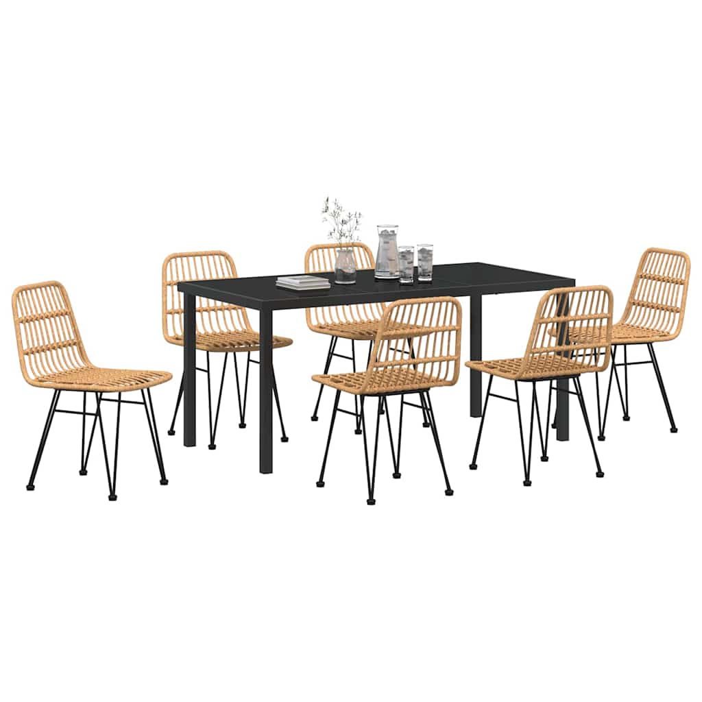 Set da Pranzo per Giardino 7 pcs Marrone Poly Rattan - homemem39
