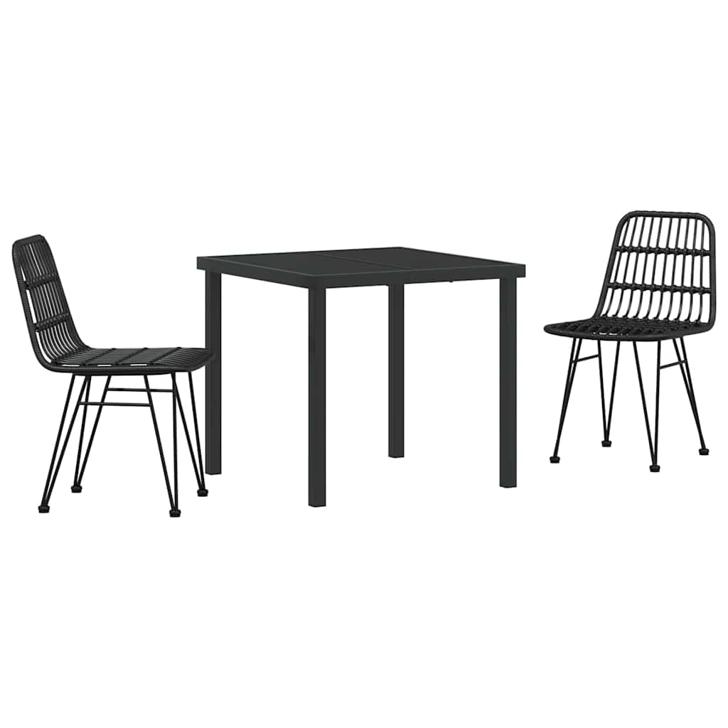Set da Pranzo per Giardino 3 pcs Nero Poly Rattan - homemem39