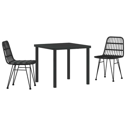 Set da Pranzo per Giardino 3 pcs Nero Poly Rattan - homemem39