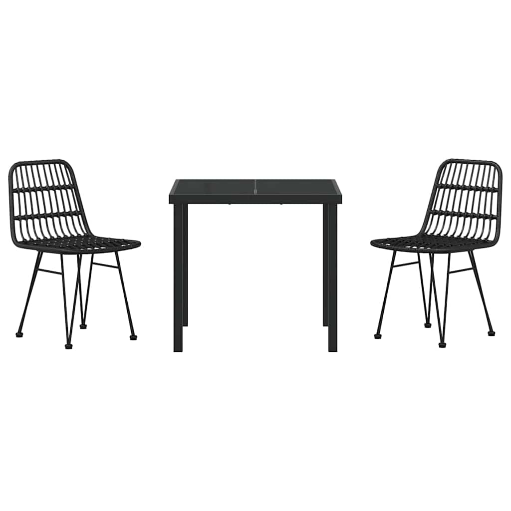Set da Pranzo per Giardino 3 pcs Nero Poly Rattan - homemem39