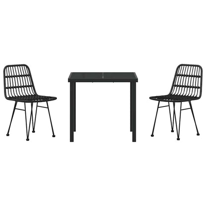 Set da Pranzo per Giardino 3 pcs Nero Poly Rattan - homemem39