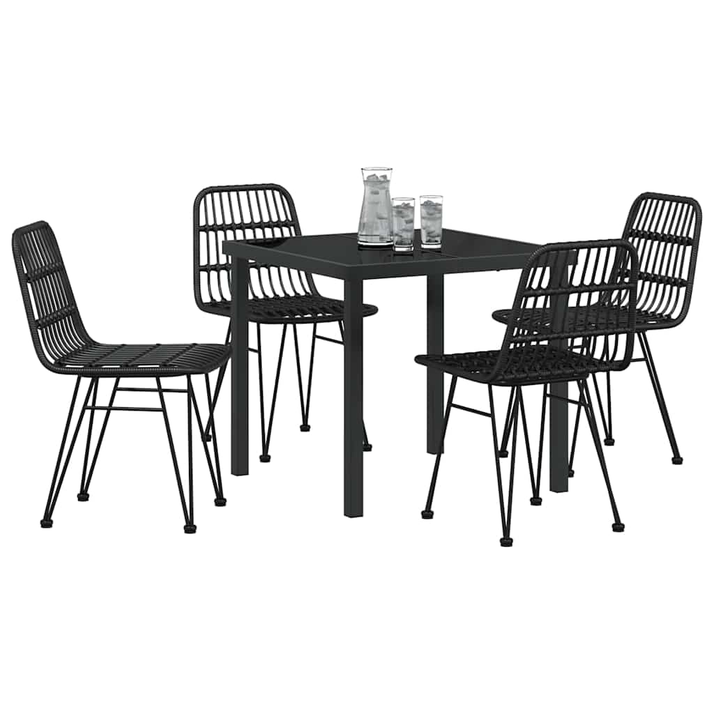 Set da Pranzo per Giardino 5 pcs Nero Poly Rattan - homemem39