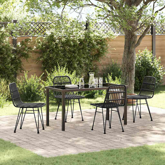 Set da Pranzo per Giardino 5 pcs Nero Poly Rattan - homemem39