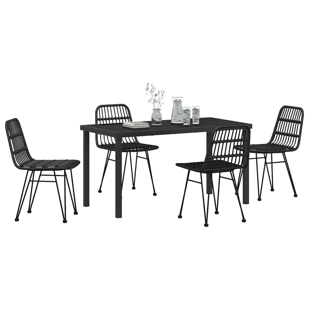 Set da Pranzo per Giardino 5 pcs Nero Poly Rattan - homemem39