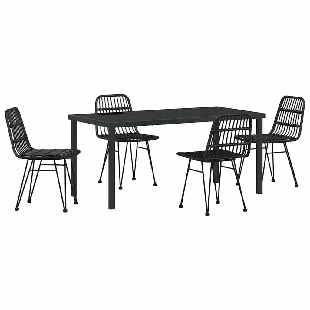 Set da Pranzo per Giardino 5 pcs Nero Poly Rattan - homemem39