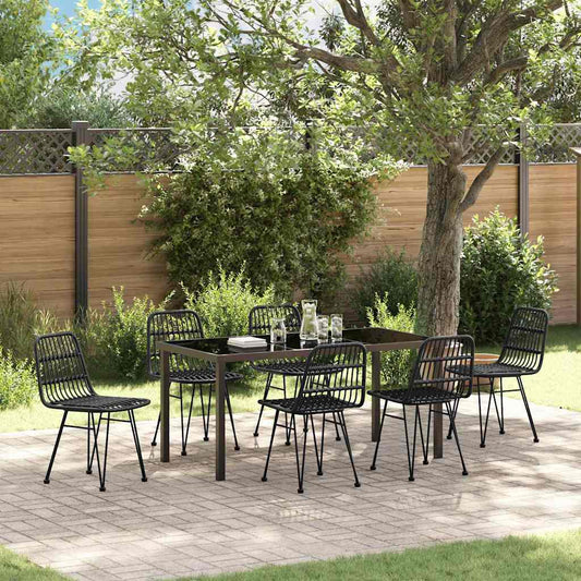 Set da Pranzo per Giardino 7 pcs Nero Poly Rattan - homemem39